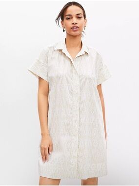 LOFT Cream Ikat Short Sleeve Shirt Dress